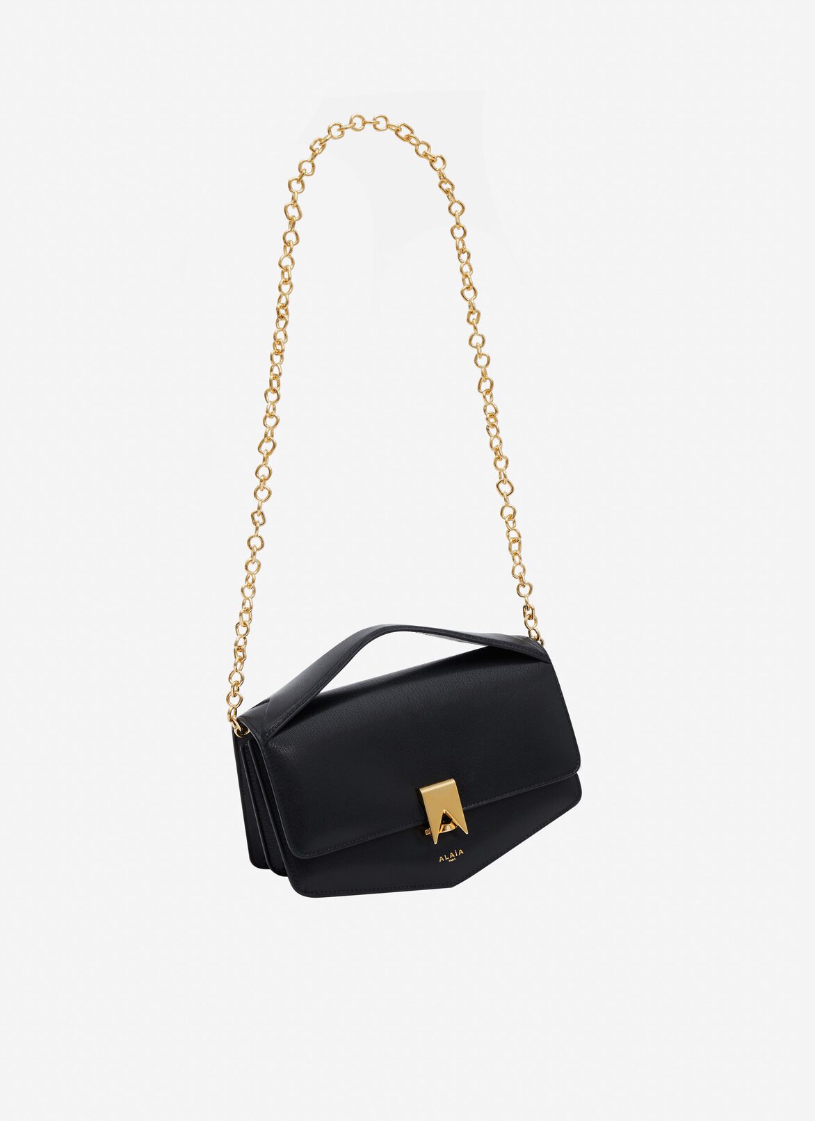 Le Papa east west with chain bag in shiny goatskin ALAÏA BLACK LE PAPA EAST WEST WITH CHAIN BAG IN SHINY GOATSKIN